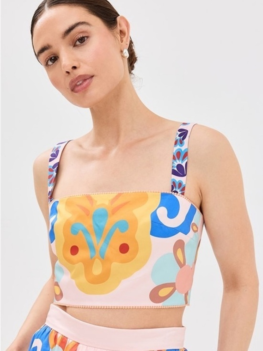 Borgo De Nor Yellow & Blue Floral Crop Top